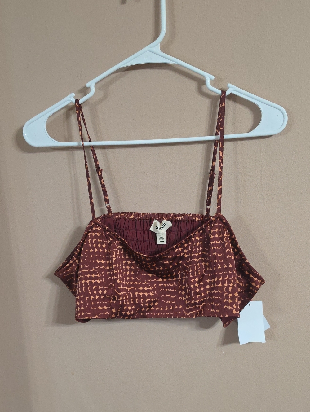 Patterned Rust Brown Crop Cami with Adjustable Straps